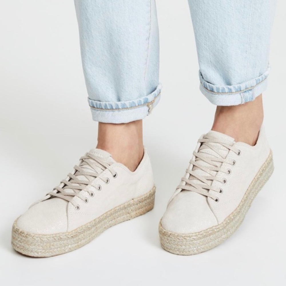 Tretorn Eve Suede Platform Espadrilles Sneakers in Birch Silver